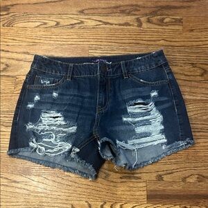 Blue Spice Distressed Dark Blue Denim Jean Shorts